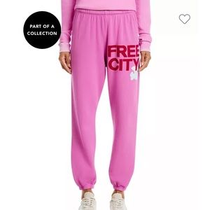 Free City freecity Women Small Cotton Logo Sweatpants Pink Plant Silver Joggers